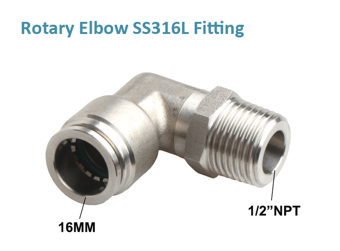 Rotary Elbow SS316L Stainless Steel Male Fitting with 1/2"NPT Thread